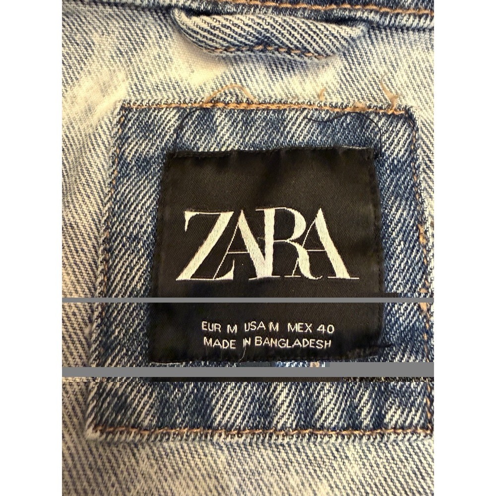 ZARA Women's Y2K Graffiti Artist Distressed Denim Jean Jacket Medium - Picture 8 of 11